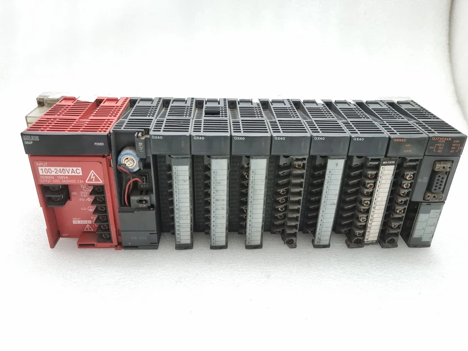 MITSUBISHI Q62P, Q00CPU, 6PCS QX40, Q68AD, QJ71C24N, Q38B-E Q SERIES PLC SET